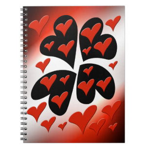 Caderno Espiral Vermelho em Corações Pretos