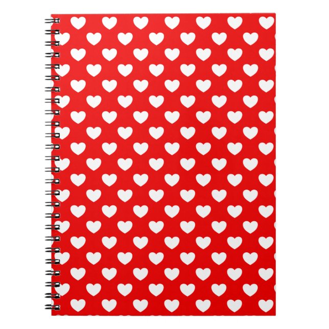 Caderno Espiral Vermelho Flashy com Padrão de Bolinhas de Corações (Frente)