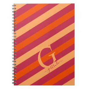Caderno Espiral Vermelho, Laranja e Stripes de pêssego, de amora-