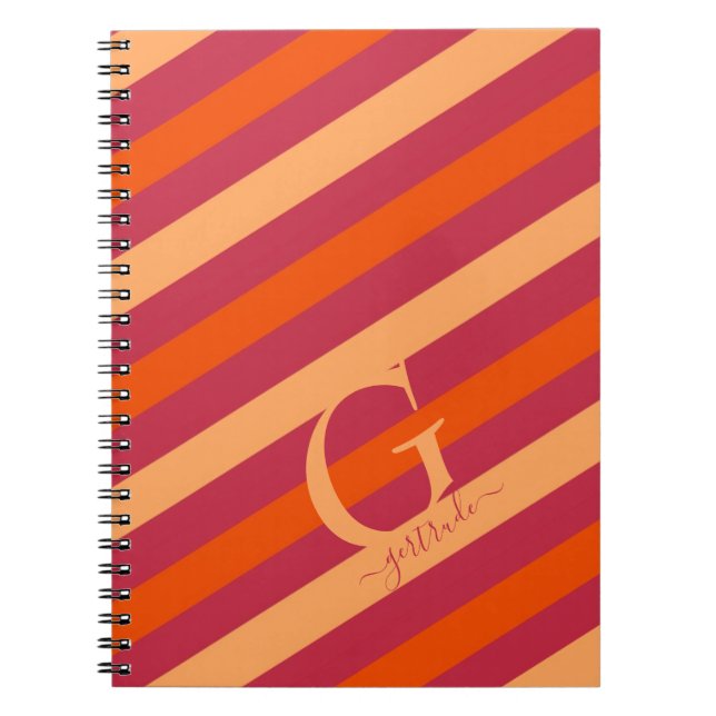 Caderno Espiral Vermelho, Laranja e Stripes de pêssego, de amora-b (Frente)