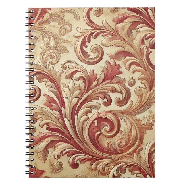 Caderno Espiral Vermelho suave e Cor damasco Dourada (Frente)