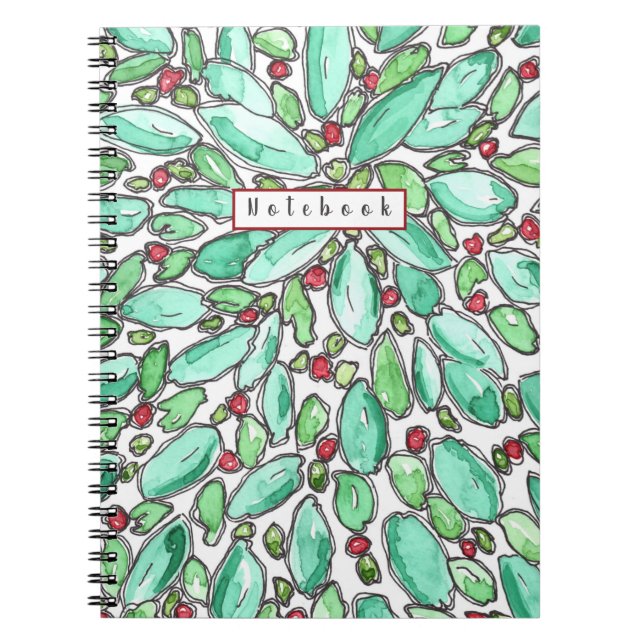 Caderno Espiral Vermelho Verde Branco Diversão e Bonito Botânico (Frente)