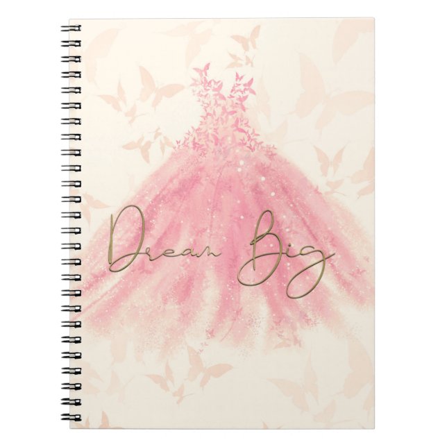 Caderno Espiral Vestido Borboleta Dança Brilho Rosa Sonhe Grande (Frente)