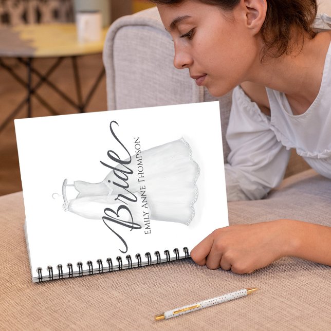 Caderno Espiral Vestido de Casamento Personalizado (Simple Bride notebook with elegant bridal gown. )