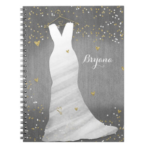 Caderno Espiral Vestido de Noiva Moderno Confete Corações Chuveiro