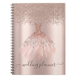 Caderno Espiral Vestido elegante em rosa ouro com brilho, diamante