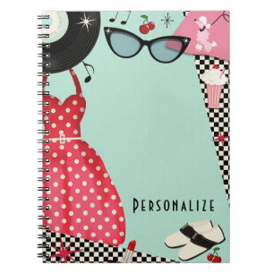 Caderno Espiral Vestido Retro Vintage dos Anos 50 Diversão para Me
