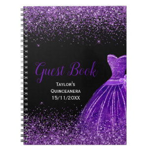 Caderno Espiral Vestido Roxo Escuro Brilho Falso Convidado Quincea