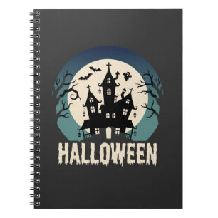 Caderno Espiral Vetor de Luar de Casa Assombrada de Halloween
