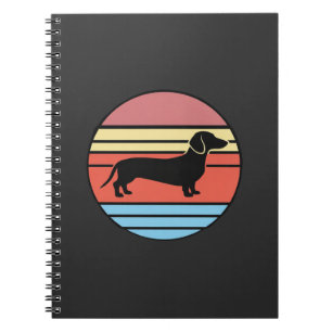 Caderno Espiral Vetor pôr do sol de Dachshund retrô