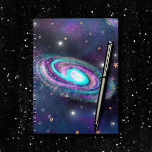 Caderno Espiral Via Látea Galaxy Azul Cósmico Cor-de-rosa-rosa