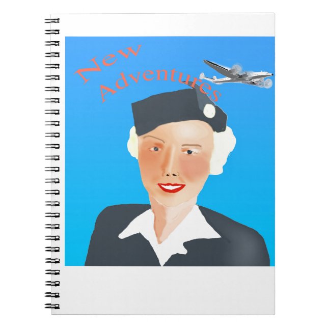 Caderno Espiral viagem aérea 1050's Stewrdess (Frente)