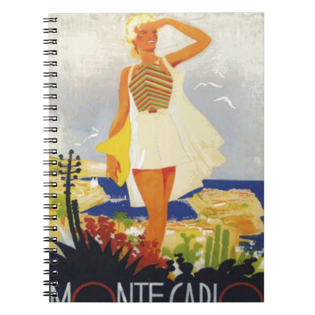 Caderno Espiral Viagem da praia Monte Carlo, Moça Moda (Frente)