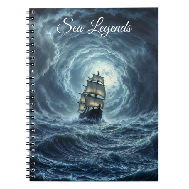 Caderno Espiral Viagem de oceano de tempestade de galeon (Frente)
