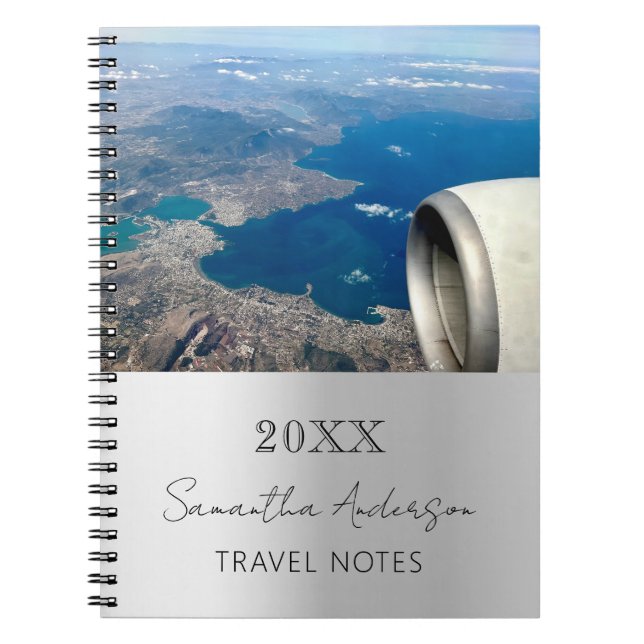 Caderno Espiral Viagem de prata de foto personalizada (Frente)