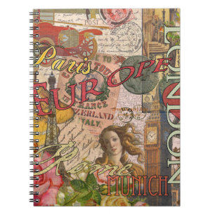 Caderno Espiral Viagem Europeu Vintage Londres Paris
