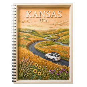 Caderno Espiral Viagem pela Estrada da Pradaria do Kansas Paisagem