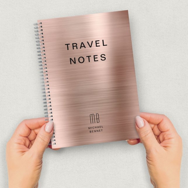 Caderno Espiral Viagem Rosa de monograma elegante (Elegant Monogram Rose Gold Travel Notebook)