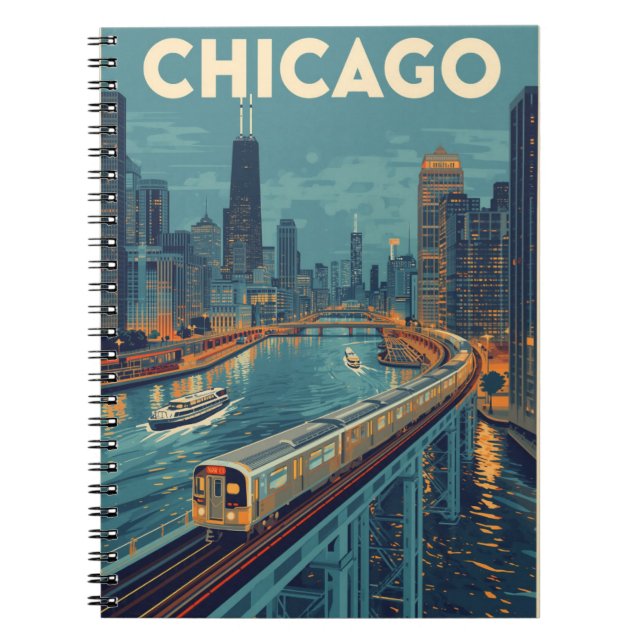 Caderno Espiral Viagem Skyline Chicago (Frente)