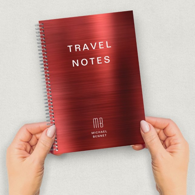 Caderno Espiral Viagem Vermelho Monograma Elegante (Elegant Monogram Red Travel Notebook)