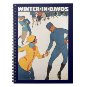 Caderno Espiral Viagens Antigas, Art Déco, Inverno Davos Suíça