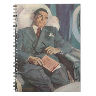 Caderno Espiral Viagens de Negócios Antigas, Lendo no Avião