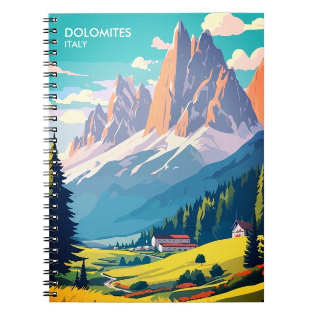 Caderno Espiral Viagens vintage Dolomites Itália (Frente)