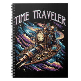 Caderno Espiral Viajante do Tempo - Aventura Espacial Steampunk