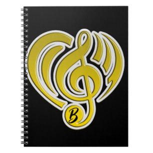 Caderno Espiral Vibrações Amor Musical Coração Amarelo Nota Musica