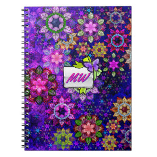 Caderno Espiral Vibrant Exploding Watercolor Mandalas Monogramas