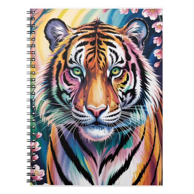 Caderno Espiral Vibrant Fantasy Tiger Portrait | Exótico (Frente)