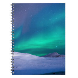 Caderno Espiral Vibrant Green Aurora Borealis Night