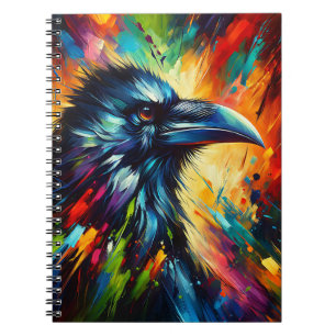 Caderno Espiral Vibrant Raven Burst – Arte Abstrata de Pássaro Col