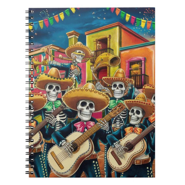 Caderno Espiral Vibrant Skeleton Mariachi Banda Día de Los Muertos (Frente)
