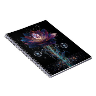 Caderno Espiral Vibrant Tech Blossom: Coração de Arte Luz