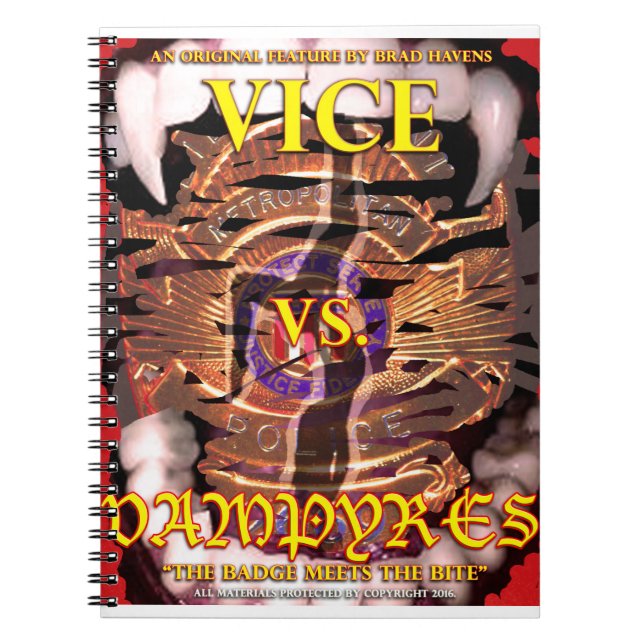 Caderno Espiral Vice vs. Poster de Vampiros em um Local (Frente)