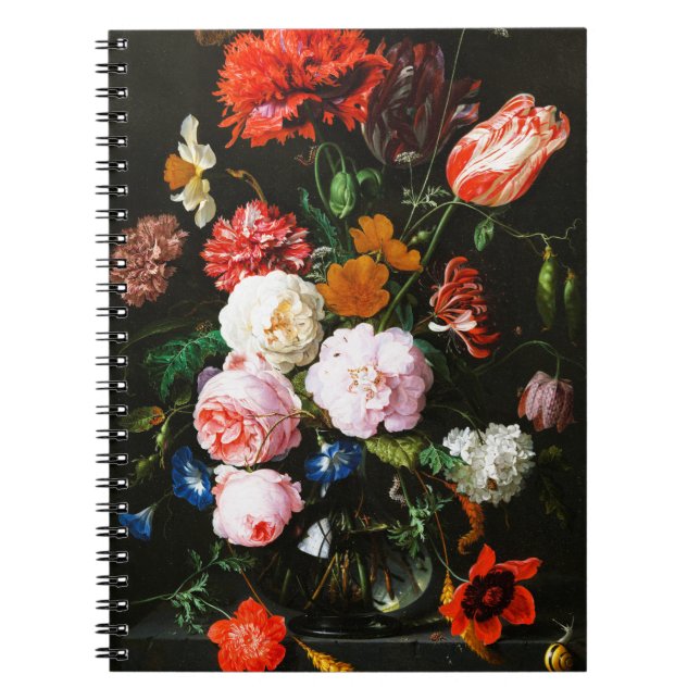 Caderno Espiral Vida Estática com Flores em Vidro Clássico (Frente)