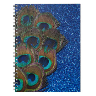 Caderno Espiral Vida Glittery do buquê azul do pavão ainda