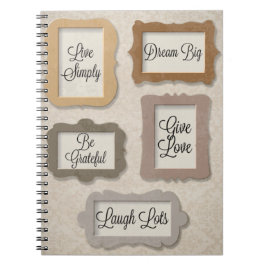 Caderno Espiral vida simples, sonho grande, grato, amor vivo, risa