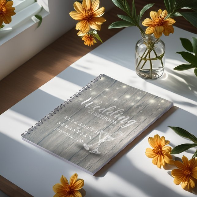 Caderno Espiral Vidro de Champanhe de Guestbook Luzes de Madeira (Criador carregado)