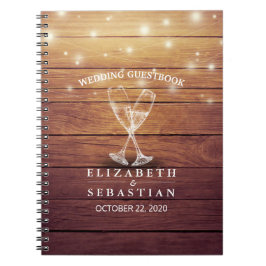 Caderno Espiral Vidro de Champanhe de Guestbook Luzes de Madeira