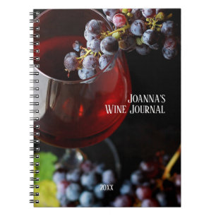 Caderno Espiral Vidro de vinho com uvas/Diário de vinho personaliz