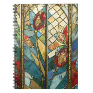 Caderno Espiral Vidro Vermelho Chefe Poppies no nascer do Sol