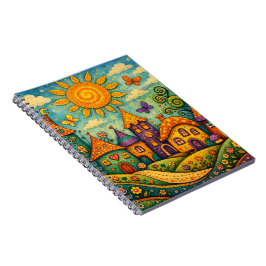 Caderno Espiral Vila de Contos de Fadas Caprichosa Arte em Tela Co