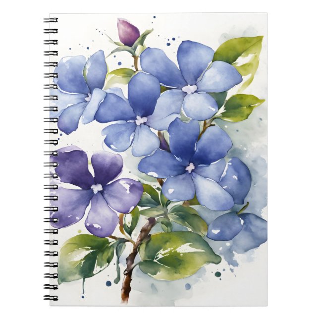 Caderno Espiral Vinca menor - Flores de aquarela (Frente)