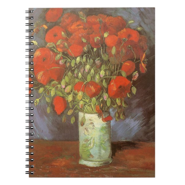 Caderno Espiral Vincent van Gogh Ainda Vase Vida com Poppies Verme (Frente)