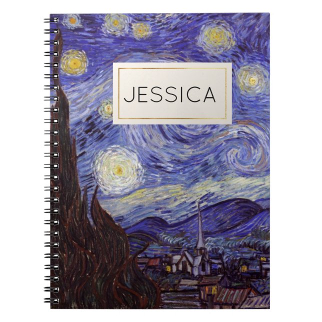 Caderno Espiral Vincent Van Gogh Starry Night Custom Name (Frente)