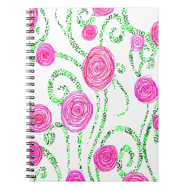 Caderno Espiral Vinhas Verdes e Flores Rosa (Frente)