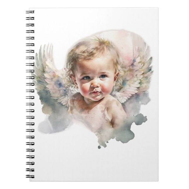 Caderno Espiral Vinheta de anjo bebê agudo de aquarela (Frente)