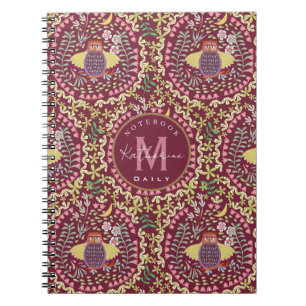 Caderno Espiral Vinho Tinto Owl Folk